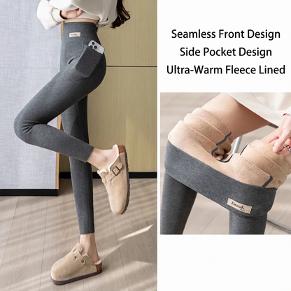 High Waist Thickened Lamb Velvet Leggings Women's plus Size Cuffed Cotton Nine-Piece Pants Warm Fleece Small Foot Pants