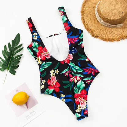 Multi Designs Color Printed Zipper Swimsuit One Piece Swimwear Women Floral Bathers Bathing Swimming Swim Suit Female Beachwear