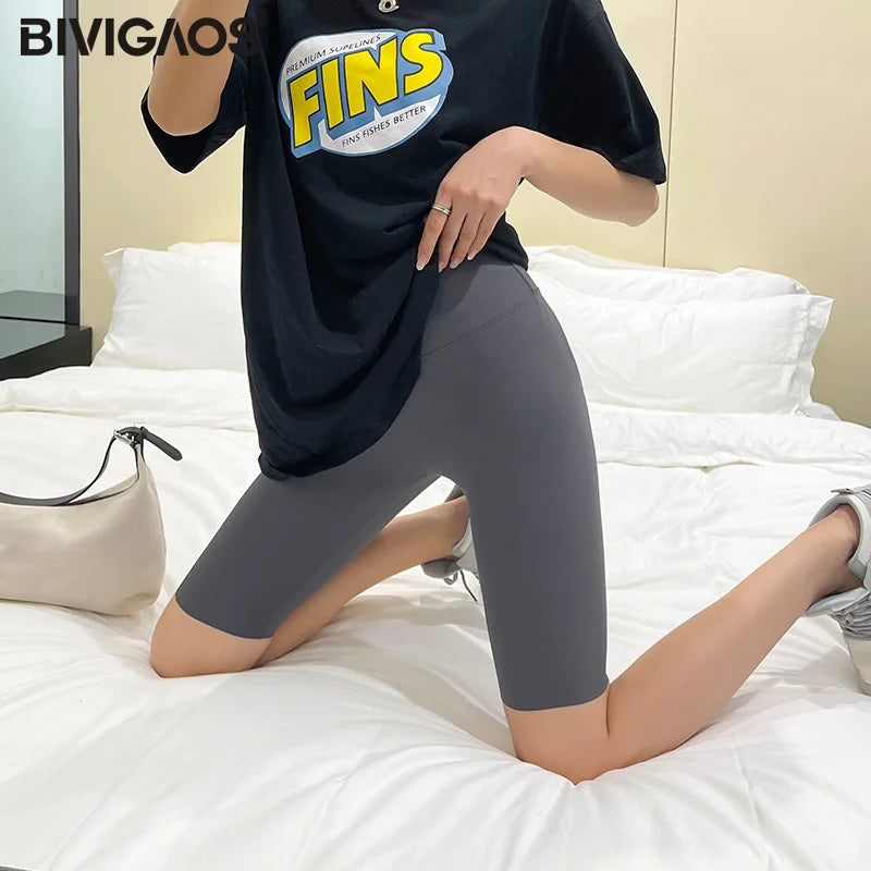 Summer Sharkskin Fabric Biker Shorts Women's Thin Black Cycling Shorts Slim Skinny Sport High Waist Fitness Shorts