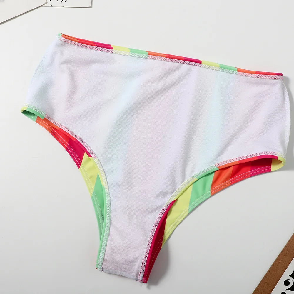 Striped Swimwear Women Push Up High Waist Bikini Halter Bikini Set Hollow Out Print Bathing Suit Two Piece Swimsuit