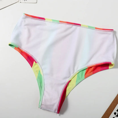 Striped Swimwear Women Push Up High Waist Bikini Halter Bikini Set Hollow Out Print Bathing Suit Two Piece Swimsuit