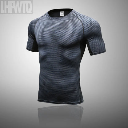 Men Running Shirt Compression Quick Dry Breathable Gym Shirt Elastic Sweat Sport Shirt Fitness Men Clothing Rashguard Male Tops