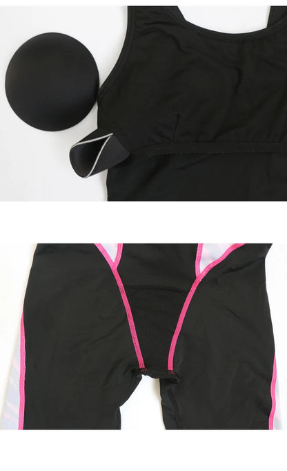Quick Dry Swimwear Professional Knee Length Round Neck Swimsuit Women One Piece Sport Bathing Suit Rashguard Surf