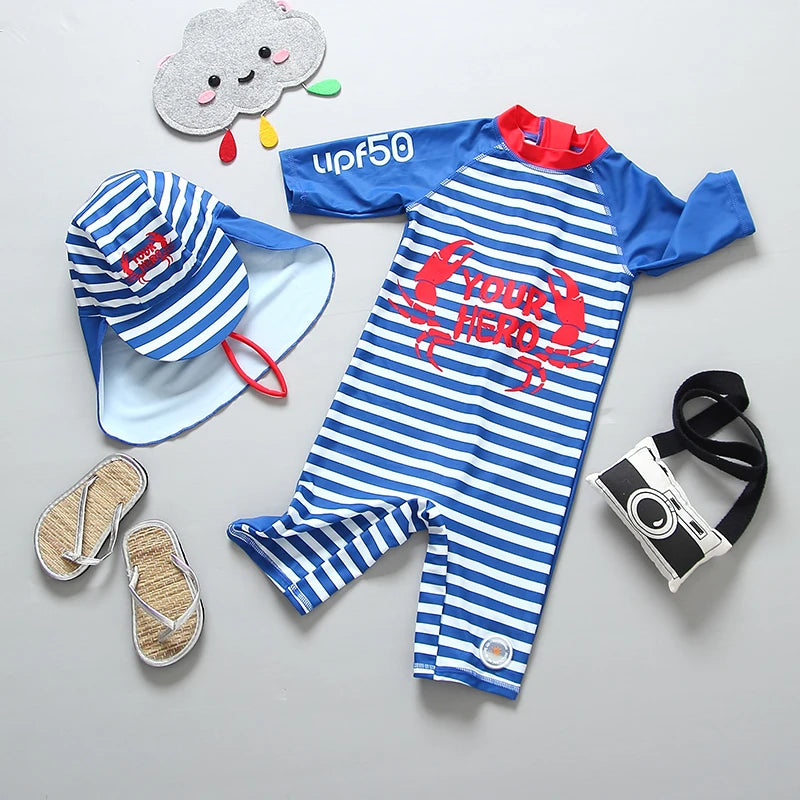 Kids Bathing Suits UV Protection Swimsuit Baby Boy Long Sleeve Swimwear for Children Swimming Suit Child Beach Pool Clothes