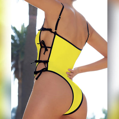Tie Side High Cut Female Bandeau Swimwear One Piece Swimsuit Women Monokini Bather Bathing Suit Swim Beachwear Bodysuit