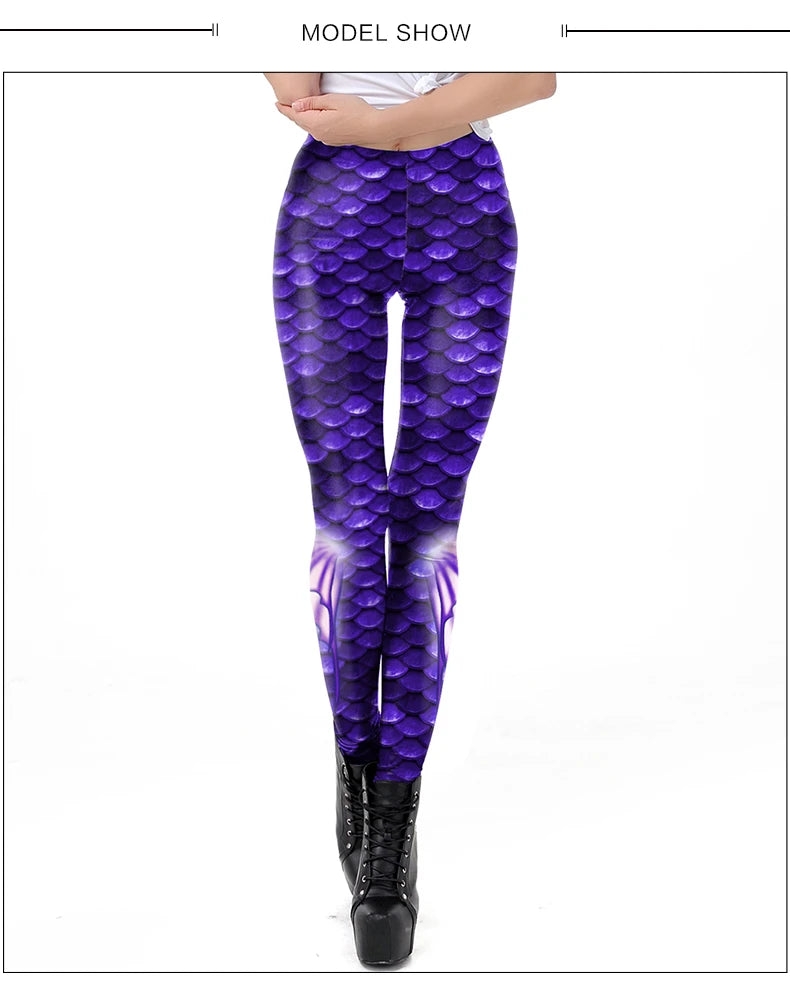 NADANBAO Purple Mermaid Fish Scales Leggings High Waist Stretchy Pants Fitness Workout Push Up Leggings