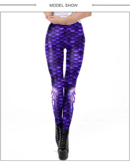 NADANBAO Purple Mermaid Fish Scales Leggings High Waist Stretchy Pants Fitness Workout Push Up Leggings