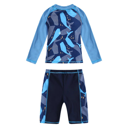 Kids Boys 2 Pieces Swimsuit Rash Guard Short Sleeve Swim Shirt Tops with Shorts Swim Trunks Swimwear Surfing Beach Bathing Suit