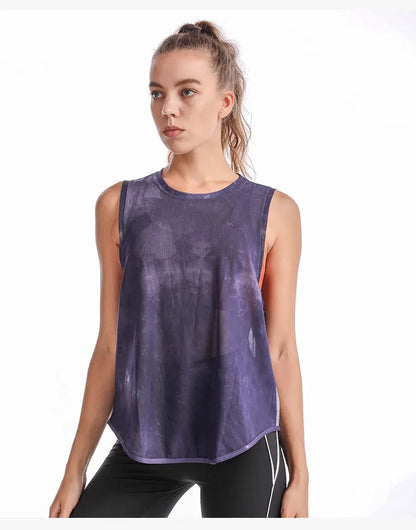 Women Sport Vest Loose Thin Mesh Yoga Shirt Running Fitness Sleeveless T-shirt Quick Dry Forked Tank Tops Gym Workout Tee Blouse