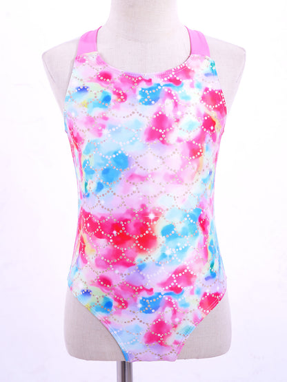 Little Girls Mermaid Fish Scales Swimsuit Sleeveless Cartoon Print One-piece Swimwear Summer Beachwear Bathing Suit