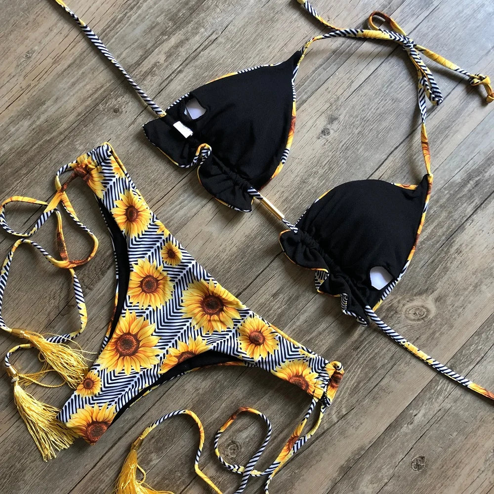 Bikinis Set Women Swimsuit Bandage Two-Piece Swimwear Brazilian Biquínis Beachwear Bathing Suit