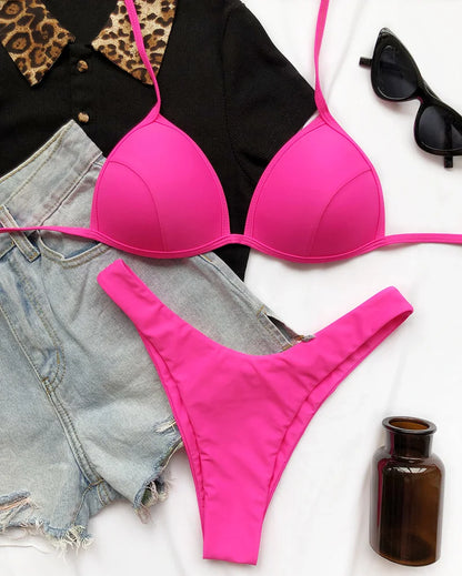 Halter Bra Cup Bikini Swimsuit Female White Swimwear Women Push up Bikini set Brazilian Bathing Suit Bandeau Swim suit