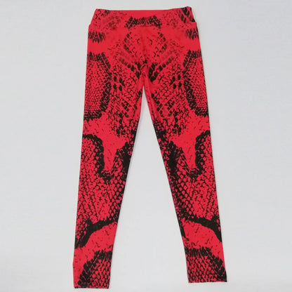 Women Red Serpentine Fitness Leggings Jogging Outdoor Running Sportswear High Waist Pants Casual  Workout Trousers Bottom