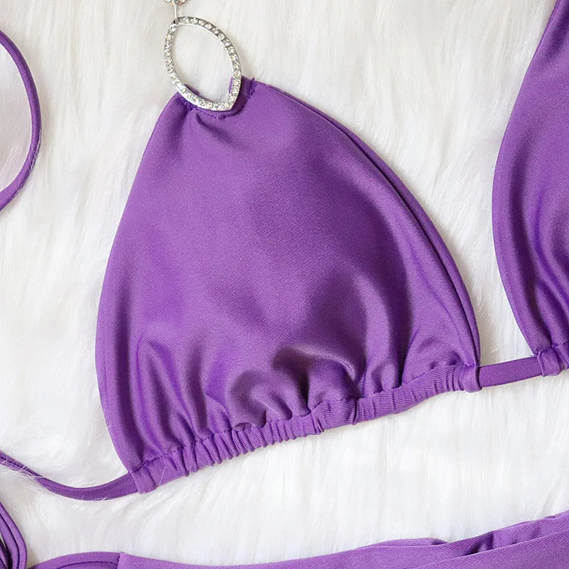 Shiny Crystal Diamond Bikini Women Halter Bandage Swimsuit Female Swimwear Rhinestone Bikini set Brazilian Bathing Suit