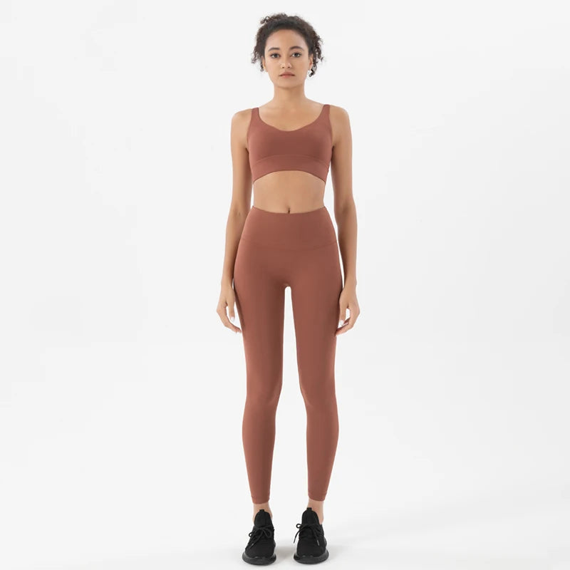 Nylon Tracksuits Women's Yoga Set Sports Suit Gym Fitness Bra Leggings Women Lounge Wear Crop Tops 18 Colors