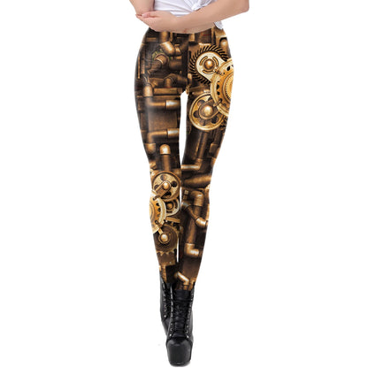 NADANBAO Gold Metal Gear Punk Leggings Women Fashion Steampunk Machinery