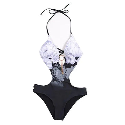 One-Piece Swimsuit Stitching Swimwear Set Hollow Mesh Swimsuits Push-Up Female Swimwear High Waist Beachwear