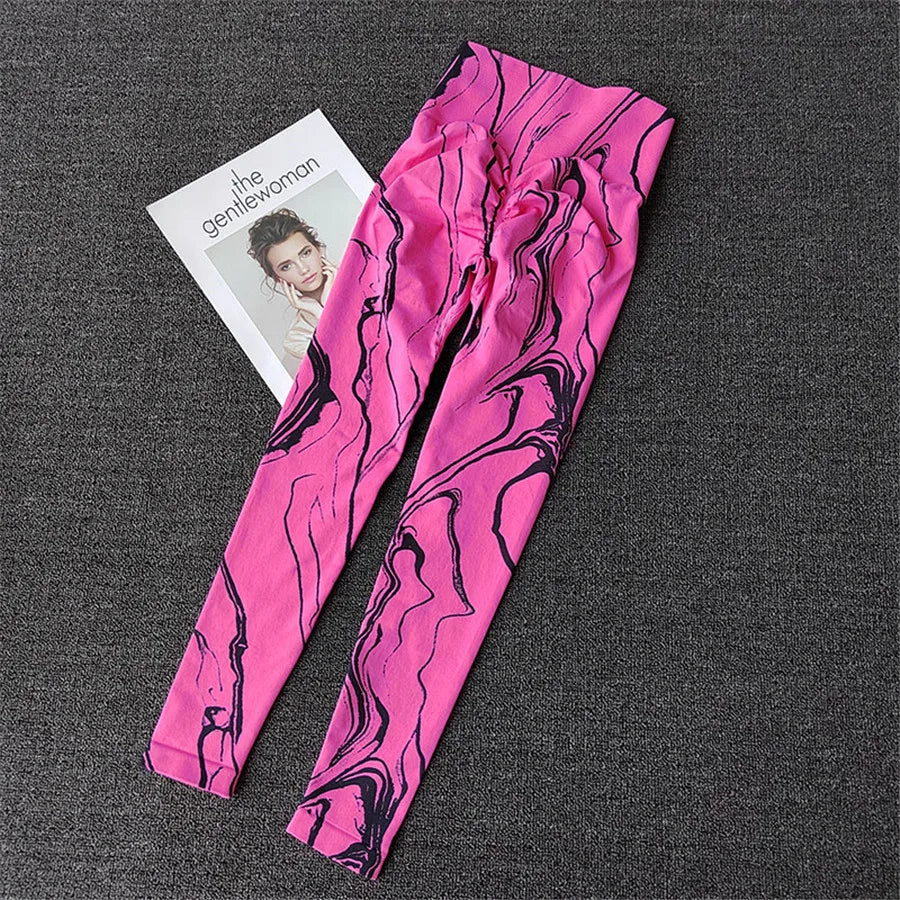 Stripe Women Peach Scrunch Seamless Tummy Control Yoga Pants Gym Tights High Waist Sport Leggings Running Pants