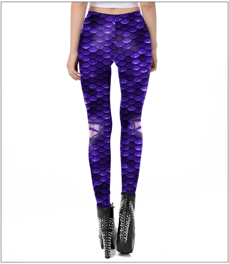 NADANBAO Purple Mermaid Fish Scales Leggings High Waist Stretchy Pants Fitness Workout Push Up Leggings
