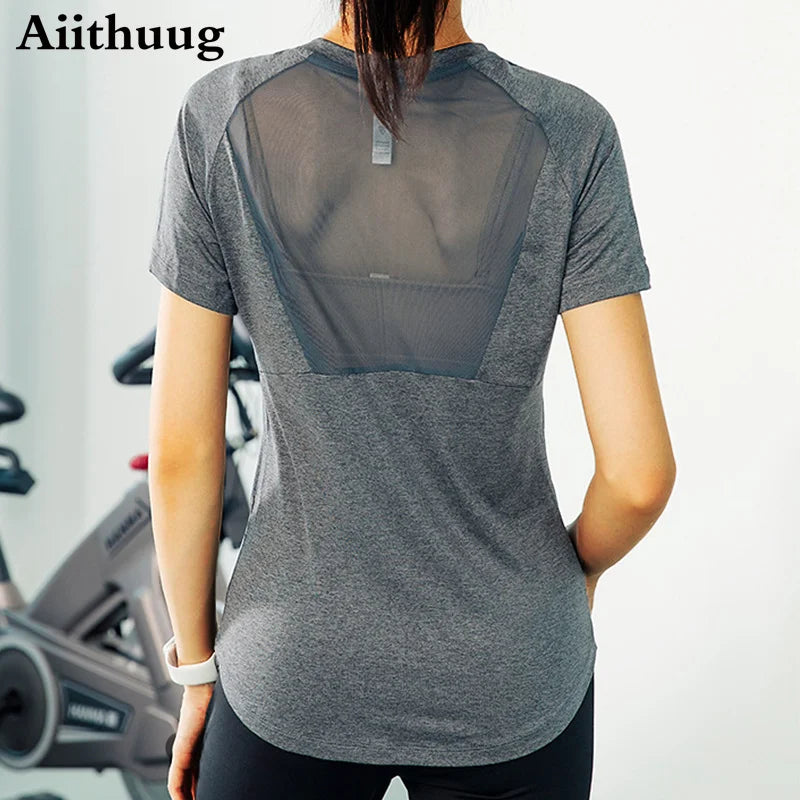 Aiithuug Short Sleeve Workout Tops for Women Stretchy Slim Fit Running Sports Shirts Dry Fit Mesh Yoga Gym Top  Fit T-Shirt