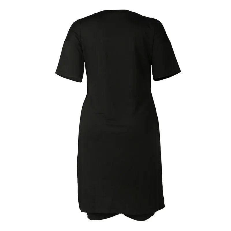 Plus Size Women Clothing Two Piece Set 4xl Summer Slip HemTop Shorts Suit Casual Tracksuit Streetwear
