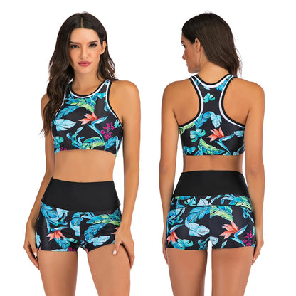 Womens Zip Front High Cut High Waist Bikini Set Racerback Sport Two Piece Swimsuits Bathing Suit Tummy Control Swimwear