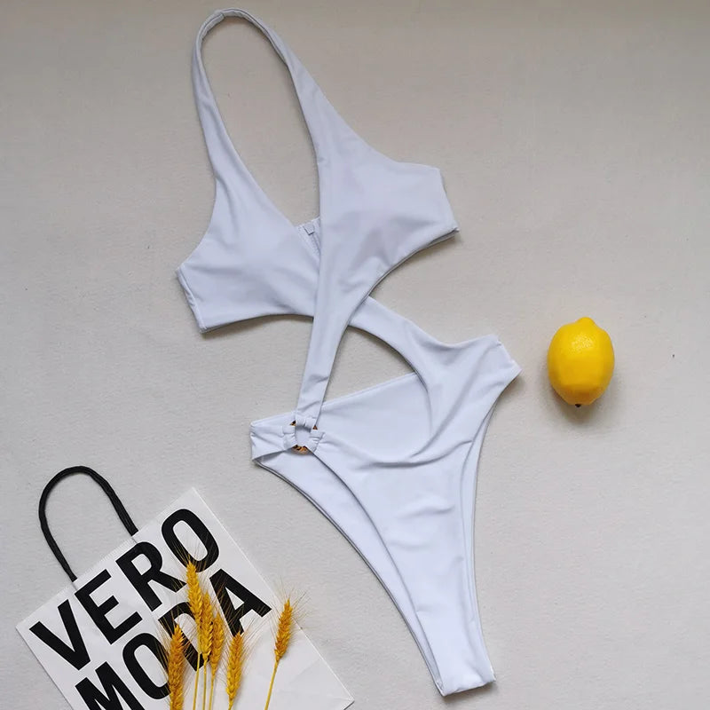 High Cut Out Halter Female Swimwear One Piece Swimsuit Women Cross Bandage Monokini Bather Bathing Suit Swim Bodysuit