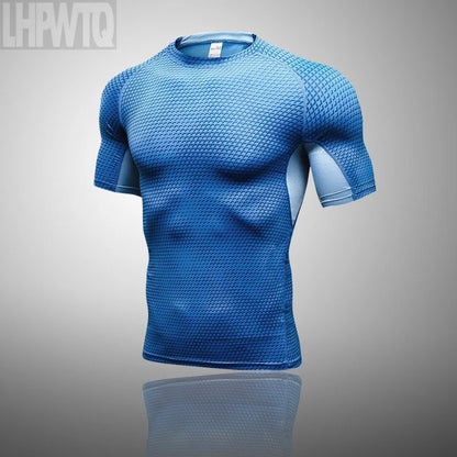 Men Running Shirt Compression Quick Dry Breathable Gym Shirt Elastic Sweat Sport Shirt Fitness Men Clothing Rashguard Male Tops