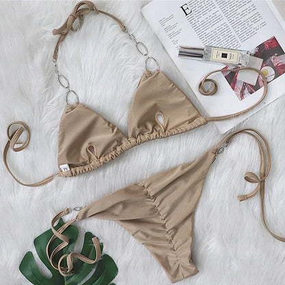 Shiny Crystal Diamond Bikini Women Halter Bandage Swimsuit Female Swimwear Rhinestone Bikini set Brazilian Bathing Suit