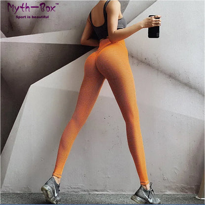 Women Sport Leggings High Waist Yoga Pants Elastic Stripes Running Trousers Hip-Lifting Workout Pant Slimming Gym Fitness Tights