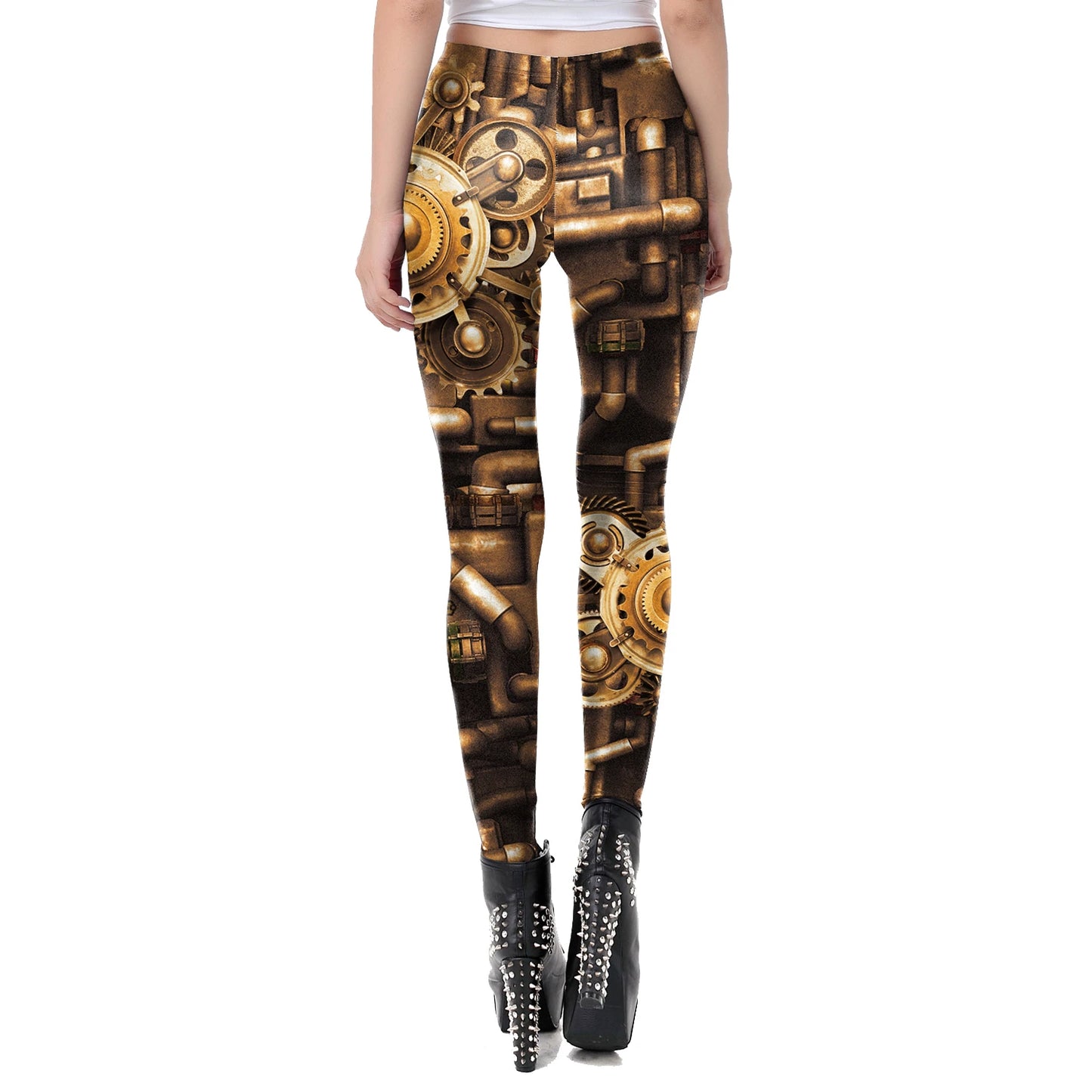 NADANBAO Gold Metal Gear Punk Leggings Women Fashion Steampunk Machinery