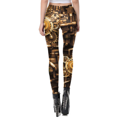 NADANBAO Gold Metal Gear Punk Leggings Women Fashion Steampunk Machinery