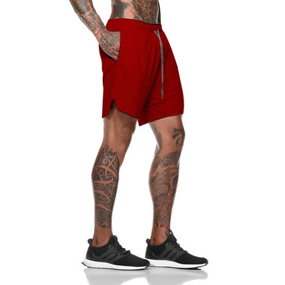 European Men's Sports Summer Double Layer Mobile Phone Pants Gym Exercise Jogging Training Shorts
