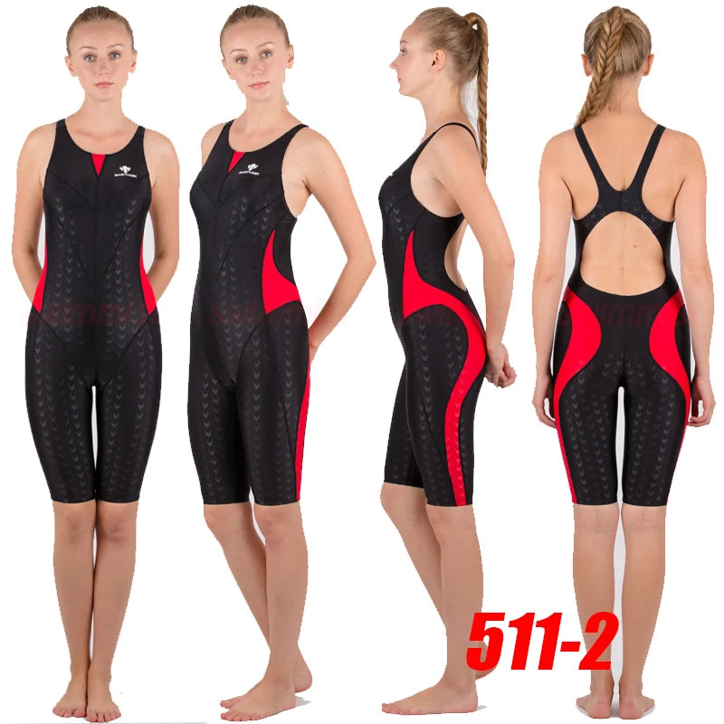 NWT HXBY 511 WOMEN'S GIRL‘S COMPETITION TRAINING RACING PROFESSIONAL KNEESKIN SWIMWEARS SWIMSUITS FISH-SCALE PATTER ALL SIZE