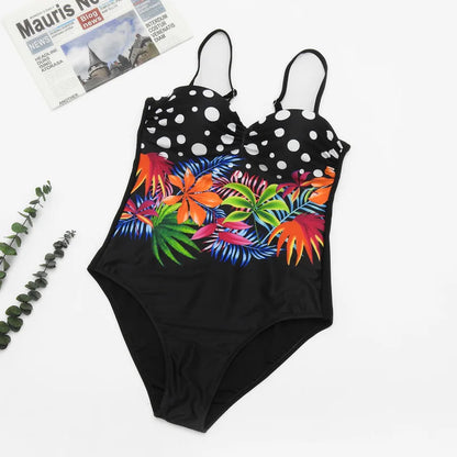 One Piece Swimsuit Closed Large Size Print Swimwear Women Flower Push Up Swimsuits Body Female Beach Bathing Suit XXL