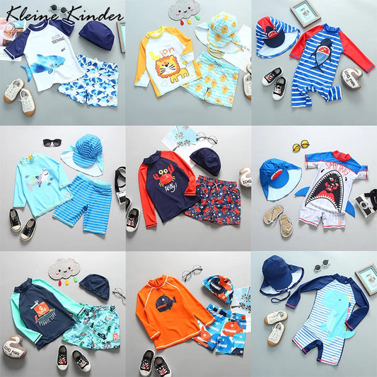 UPF50+ Swimsuit Kids Cartoon Shark Dinosaur Toddler Baby Boy Bathing Suit Long Sleeve Children's Swimwear 2-9 Years Swim Clothes