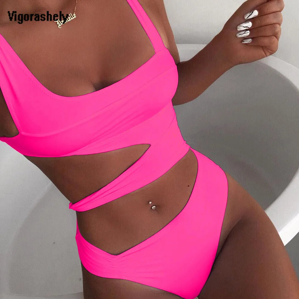 Color Print Swimwear Women Bandage Monokini One Piece Swimsuit Female Push Up Bathing Suit Swim Wear