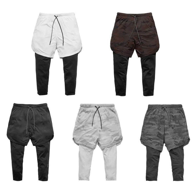 Men’s 2 In 1 Running Pants Jogging Quick Drying Training Sport Pants Double Layer Sweatpants Beach Board Gym Fitness Pant