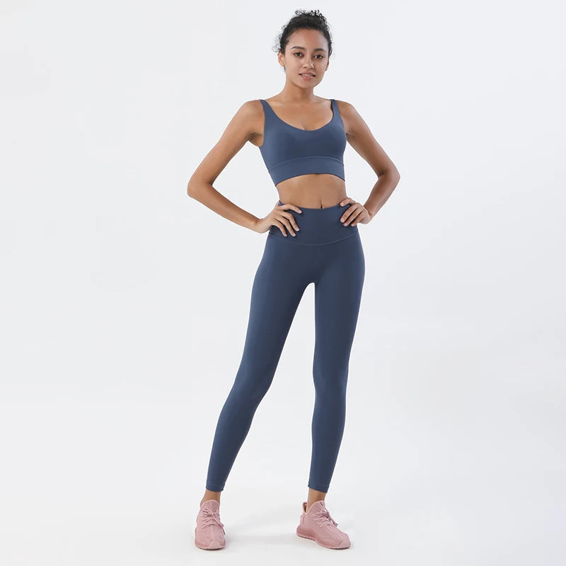 Nylon Tracksuits Women's Yoga Set Sports Suit Gym Fitness Bra Leggings Women Lounge Wear Crop Tops 18 Colors