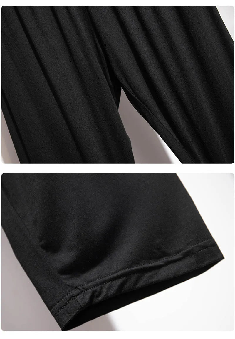 165Kg Plus Size Women's Summer Loose High-Waist Bottoming Cropped Trousers 5XL 6XL 7XL 8XL 9XL Thin Slimming Leggings Black