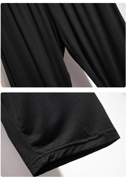 165Kg Plus Size Women's Summer Loose High-Waist Bottoming Cropped Trousers 5XL 6XL 7XL 8XL 9XL Thin Slimming Leggings Black