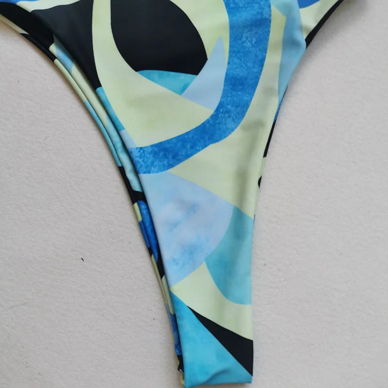 Asymmetric Printed One Shoulder Women Swimwear One Piece Swimsuit Female Backless Monokini High Cut Bathing Suit Swim Bodysuit