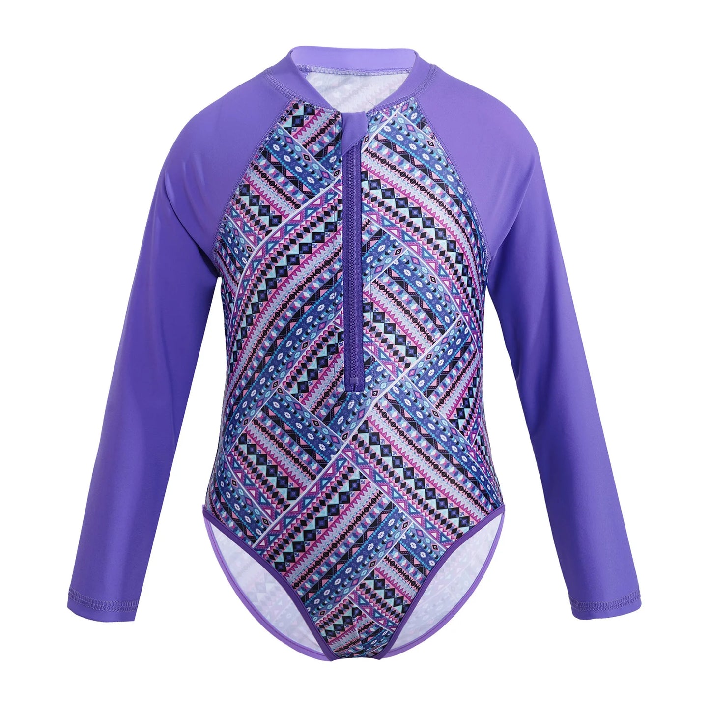 Kids Girls One-piece Swimsuit Long Sleeves Palm Printed Swimwear  Bathing Suit Sun Protection Rash Guard Surfing Diving Swim Top