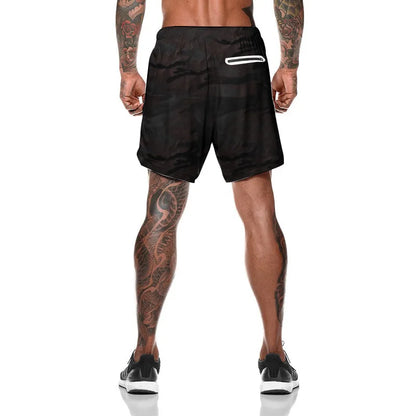 European Men's Sports Summer Double Layer Mobile Phone Pants Gym Exercise Jogging Training Shorts