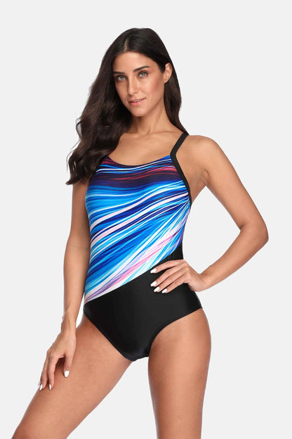 Anfilia Women's One Piece Sports Swimwear Colour Flash Swimsuit