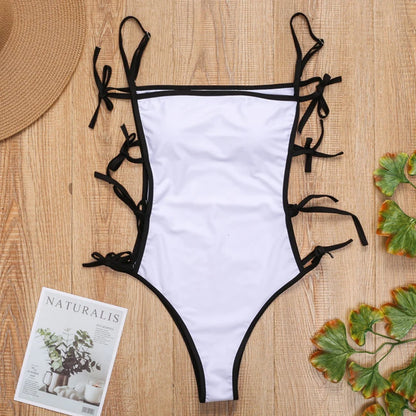 Tie Side High Cut Female Bandeau Swimwear One Piece Swimsuit Women Monokini Bather Bathing Suit Swim Beachwear Bodysuit