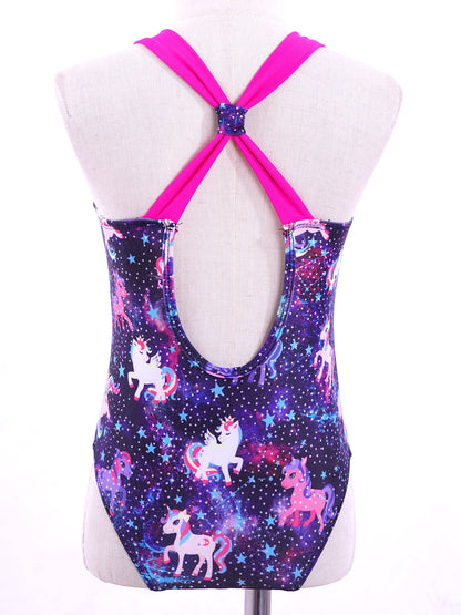 Little Girls Mermaid Fish Scales Swimsuit Sleeveless Cartoon Print One-piece Swimwear Summer Beachwear Bathing Suit