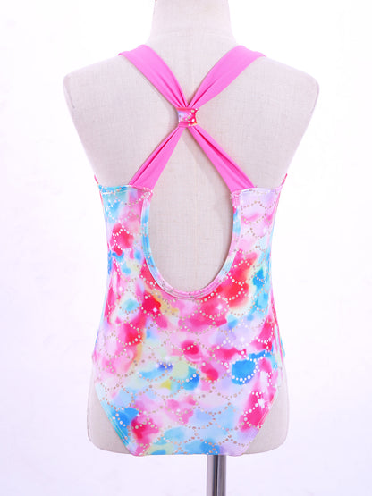 Little Girls Mermaid Fish Scales Swimsuit Sleeveless Cartoon Print One-piece Swimwear Summer Beachwear Bathing Suit