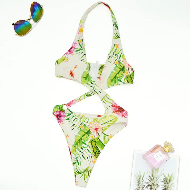 High Cut Out Halter Female Swimwear One Piece Swimsuit Women Cross Bandage Monokini Bather Bathing Suit Swim Bodysuit