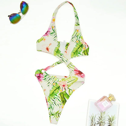 High Cut Out Halter Female Swimwear One Piece Swimsuit Women Cross Bandage Monokini Bather Bathing Suit Swim Bodysuit